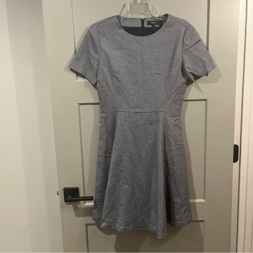 NWT Theory Size 8 Albita Short Sleeve Skater Flare Dress Blue Multi Meterie